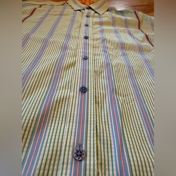 Robert Graham Floral Flip Cuff Button Down Shirt Men's Size Large Vert Stripe - Picture 8 of 14